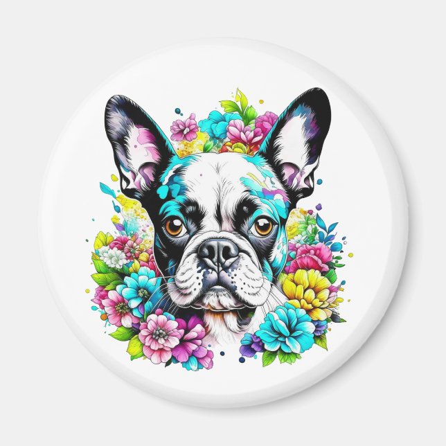 Boston Terrier och Flowers Magnet (Framsidan)