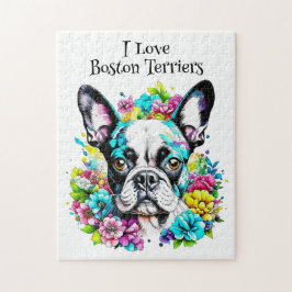 Boston Terrier och Flowers Pussel