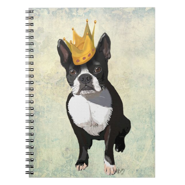 Boston Terrier och Krona Anteckningsbok Med Spiral (Framsidan)