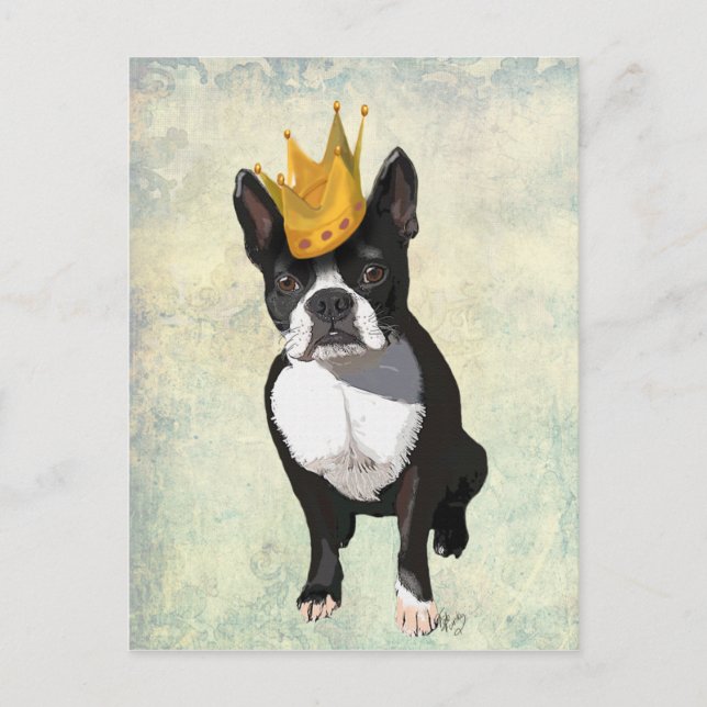Boston Terrier och krona Vykort (Framsida)