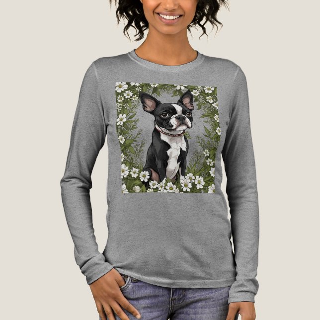Boston Terrier och Massachusetts Mayblommor 3 T Shirt (Framsida)