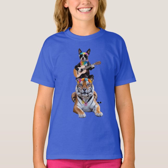 Boston Terrier och Tiger Barn T-Shirt (Framsida)