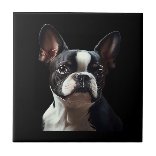 Boston Terrier - Oil Paint Classic T-Shirt Kakelplatta (Framsidan)