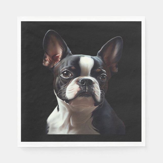 Boston Terrier - Oil Paint Classic T-Shirt Pappersservett (Framsidan)