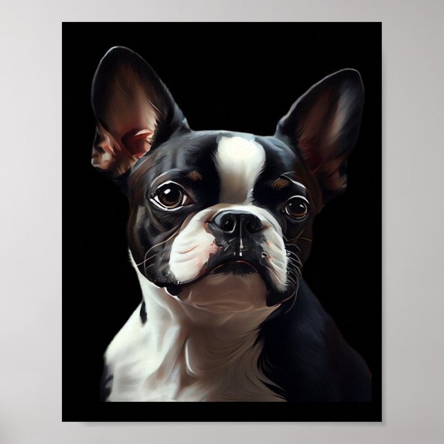 Boston Terrier - Oil Paint Classic T-Shirt Poster (Framsidan)