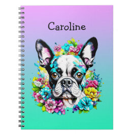 Boston Terrier omgiven av Flowers Personlig Anteckningsbok