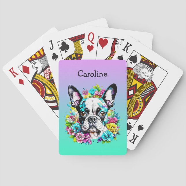 Boston Terrier omgiven av Flowers Personlig Casinokort (Baksidan)