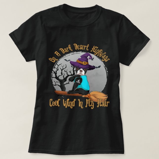Boston Terrier On A Dark Desert Highway T Shirt (Design framsida)