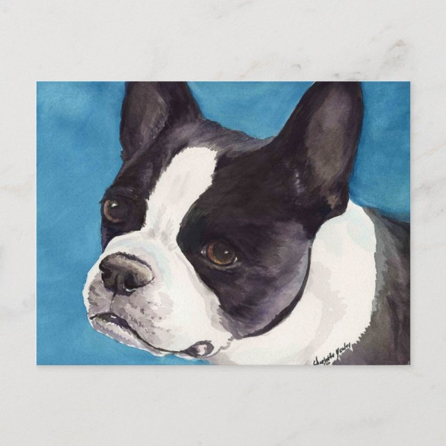 Boston Terrier Original Hund Art Postcard Vykort (Framsida)