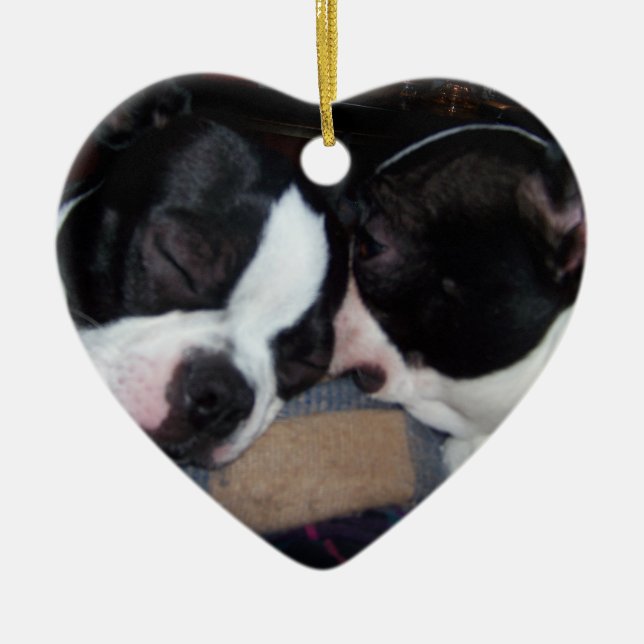 BOSTON TERRIER ORINAMENT JULGRANSPRYDNAD KERAMIK (Framsidan)