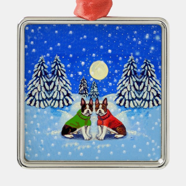 Boston Terrier Ornament Square Premium (Framsidan)