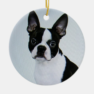 BOSTON TERRIER ORNATION JULGRANSPRYDNAD KERAMIK