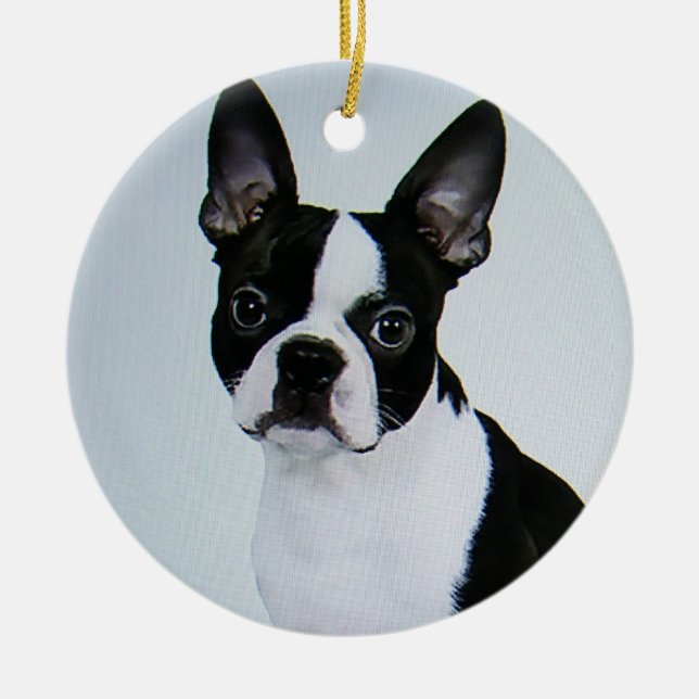 BOSTON TERRIER ORNATION JULGRANSPRYDNAD KERAMIK (Framsidan)