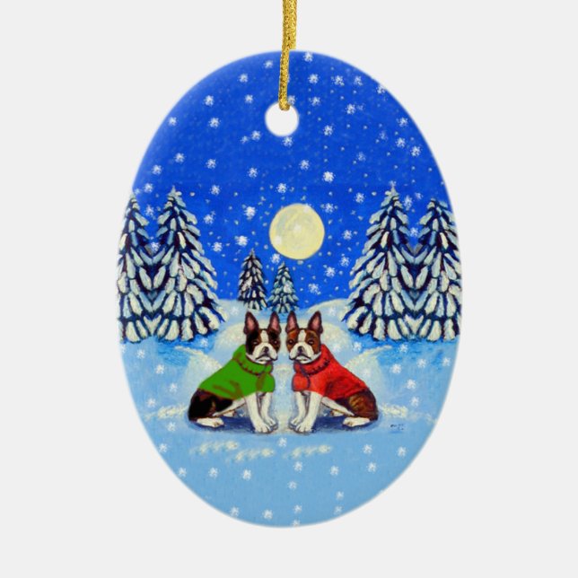 Boston Terrier Oval Ornament (Framsidan)