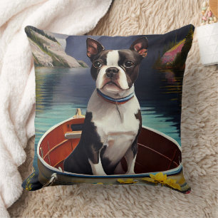 Boston Terrier på en paddel: Ett naturskönt äventy Kudde