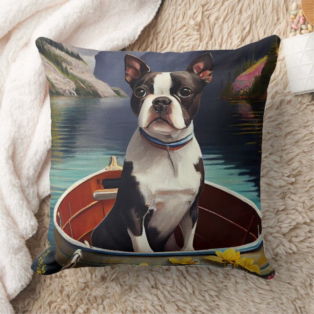 Boston Terrier på en paddel: Ett naturskönt äventy Kudde (Filt)