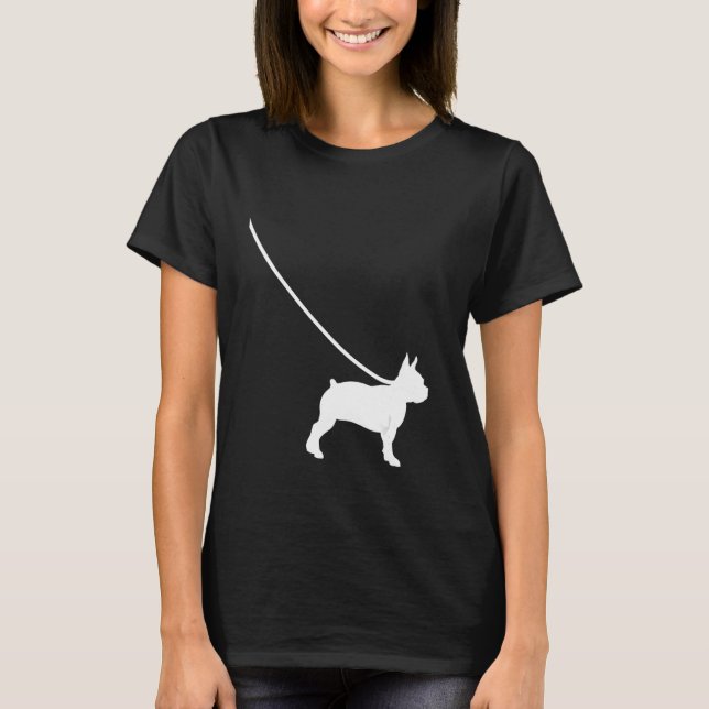 Boston Terrier på Leash Hund Bostie Mamma Pappa Pe T Shirt (Framsida)