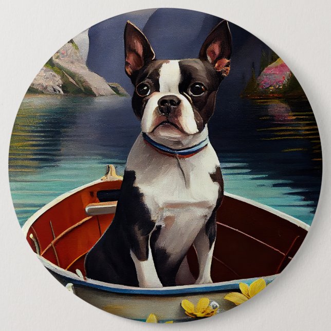 Boston Terrier på paddel: Ett naturskönt äventyr Knapp (Framsida)