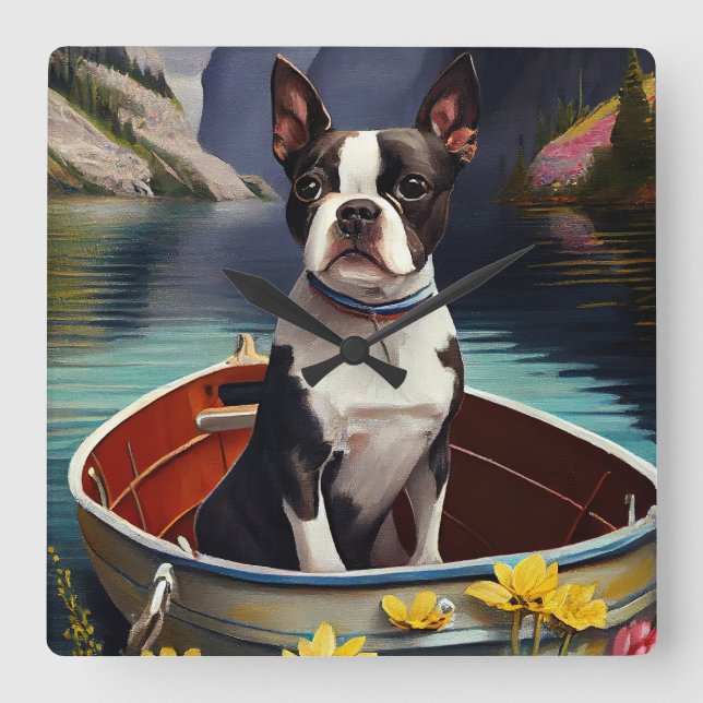 Boston Terrier på Paddle: A Scenia Äventyr Fyrkantig Klocka (Framsida)