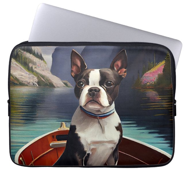Boston Terrier på Paddle: A Scenia Äventyr Laptop Fodral (Framsidan)