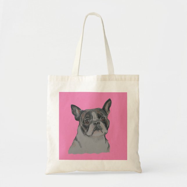 Boston Terrier på rosa Tygkasse (Framsidan)
