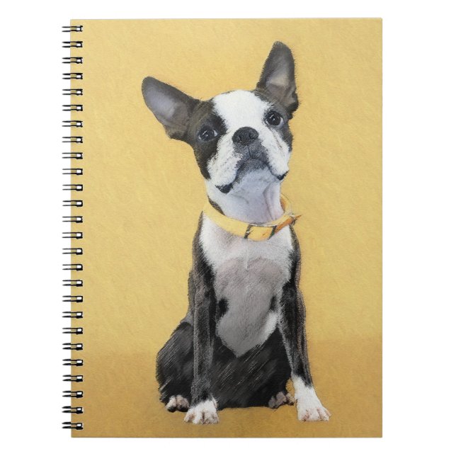 Boston Terrier Painting - Cute Original Hund Art Anteckningsbok (Framsidan)
