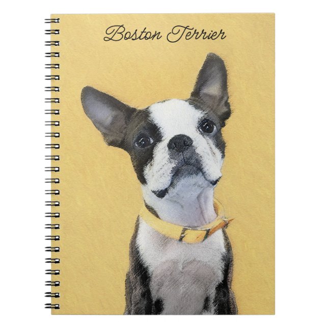 Boston Terrier Painting - Cute Original Hund Art Anteckningsbok (Framsidan)