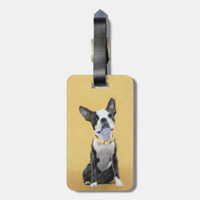 Boston Terrier Painting - Cute Original Hund Art Bagagebricka (Baksidan Lodrät)