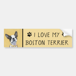 Boston Terrier Painting - Cute Original Hund Art Bildekal