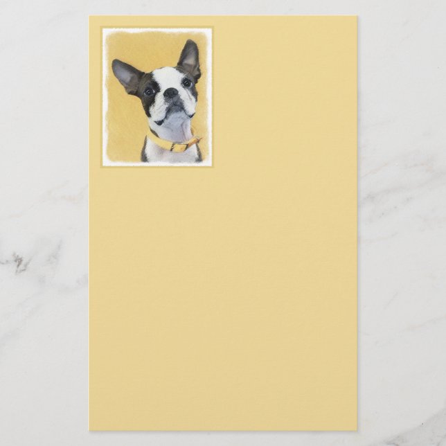 Boston Terrier Painting - Cute Original Hund Art Brevpapper (Framsida)