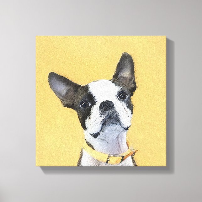 Boston Terrier Painting - Cute Original Hund Art Canvastryck (Framsida)