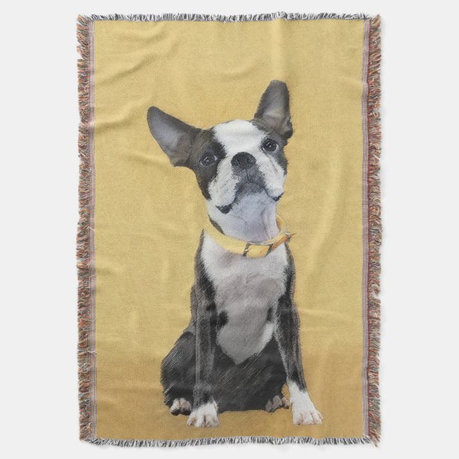 Boston Terrier Painting - Cute Original Hund Art Filt (Framsidan Vertikal)