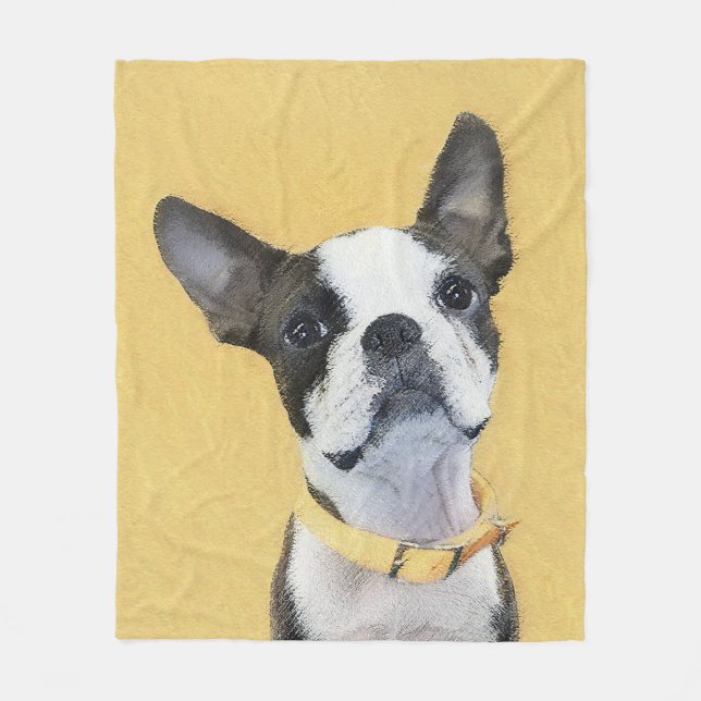 Boston Terrier Painting - Cute Original Hund Art Fleecefilt (Framsidan)