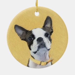 Boston Terrier Painting - Cute Original Hund Art Julgransprydnad Keramik