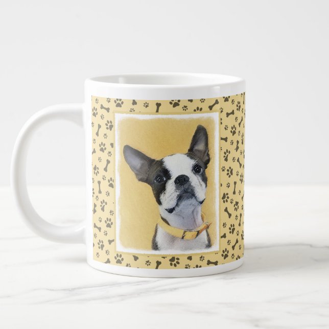 Boston Terrier Painting - Cute Original Hund Art Jumbo Mugg (Vänster)