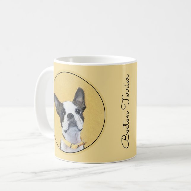 Boston Terrier Painting - Cute Original Hund Art Kaffemugg (Framsida vänster)