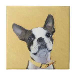 Boston Terrier Painting - Cute Original Hund Art Kakelplatta