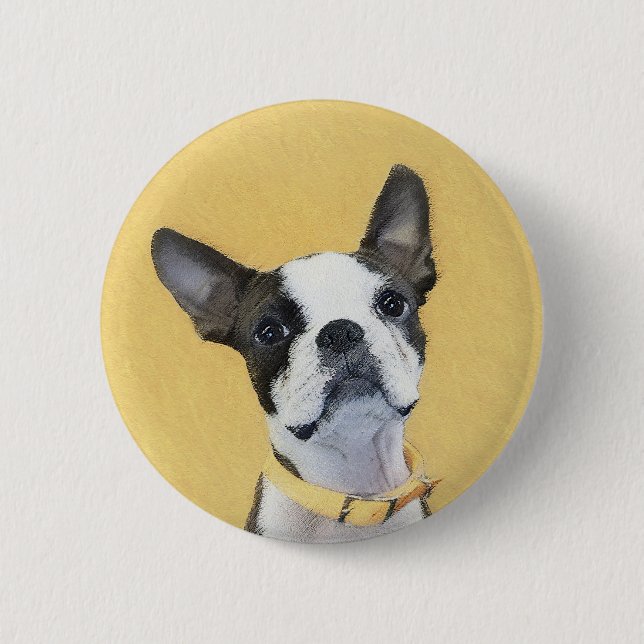 Boston Terrier Painting - Cute Original Hund Art Knapp (Framsida)
