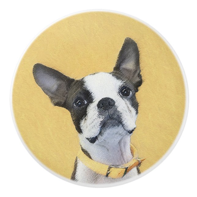 Boston Terrier Painting - Cute Original Hund Art Knopp (Framsidan)