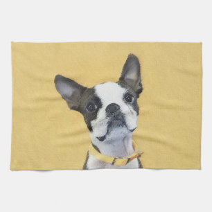 Boston Terrier Painting - Cute Original Hund Art Kökshandduk