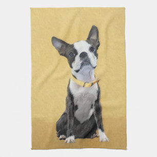 Boston Terrier Painting - Cute Original Hund Art Kökshandduk
