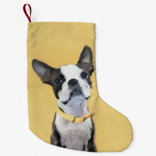 Boston Terrier Painting - Cute Original Hund Art Liten Julstrumpa
