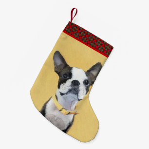 Boston Terrier Painting - Cute Original Hund Art Liten Julstrumpa