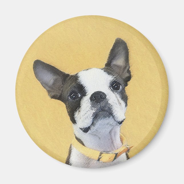 Boston Terrier Painting - Cute Original Hund Art Magnet (Framsidan)