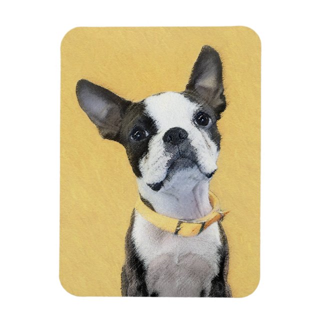 Boston Terrier Painting - Cute Original Hund Art Magnet (Vertikal)