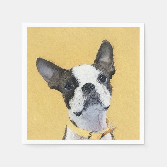 Boston Terrier Painting - Cute Original Hund Art Pappersservett (Framsidan)