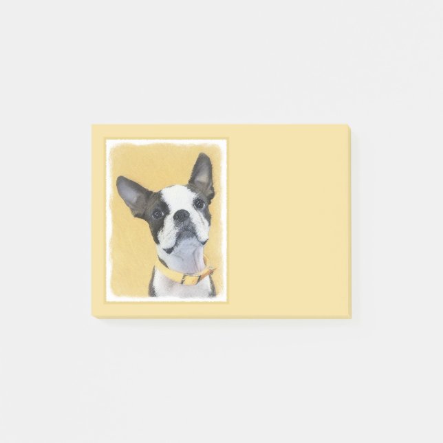 Boston Terrier Painting - Cute Original Hund Art Post-it Block (Framsida)