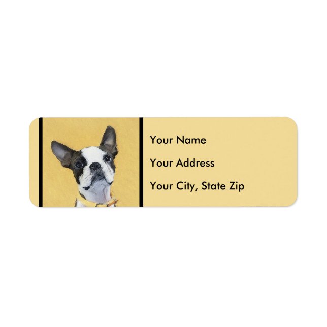 Boston Terrier Painting - Cute Original Hund Art Returadress Etikett (Framsidan)
