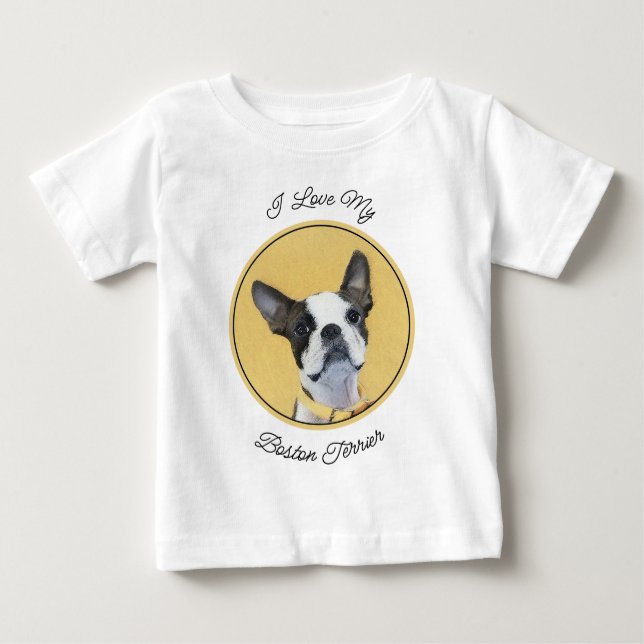 Boston Terrier Painting - Cute Original Hund Art T Shirt (Framsida)