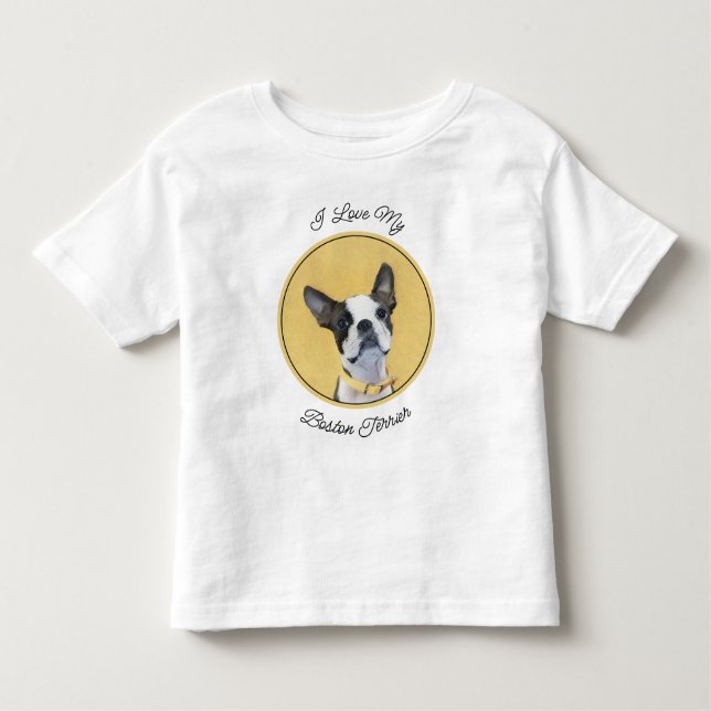 Boston Terrier Painting - Cute Original Hund Art T Shirt (Framsida)